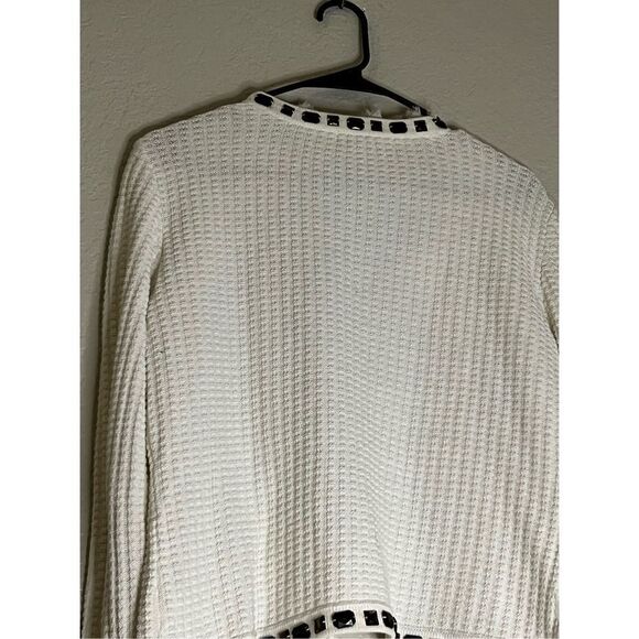 Cabi Cardigan Sweater Womens M Ivory Gabrielle #284 Beaded Ruffles Waffle Knit - Picture 7 of 7